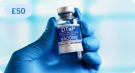 DTaP vaccine vial held in a gloved hand, £50